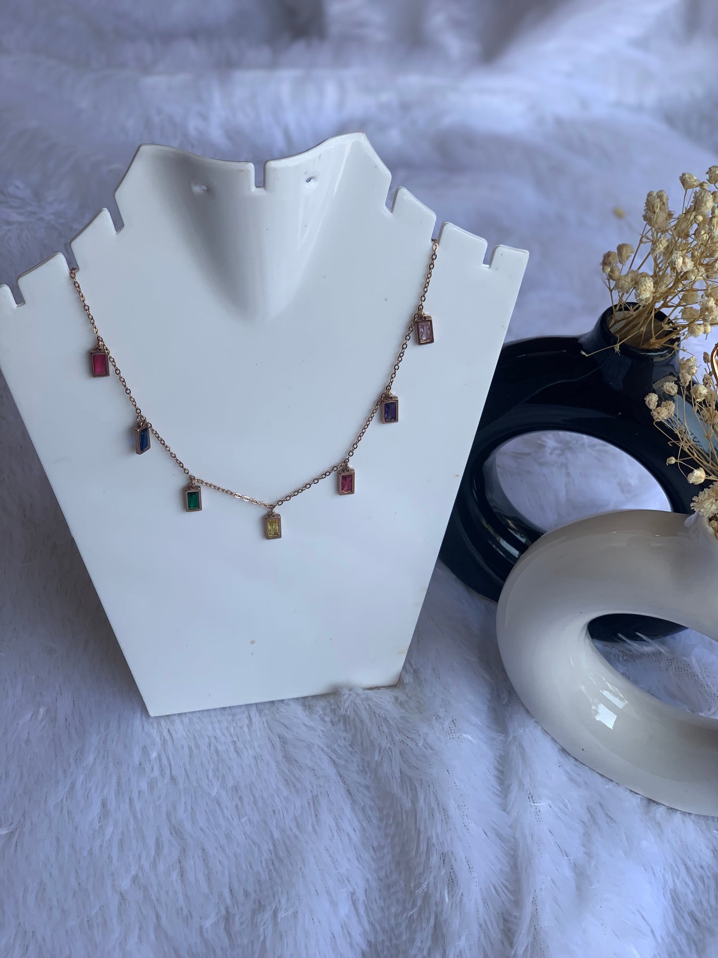 Anti tarnish multi stone necklace