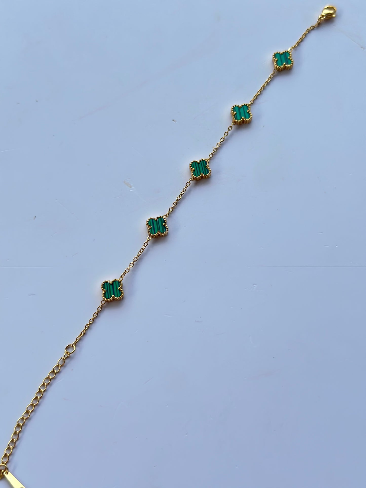 Anti tarnish green clover bracelet