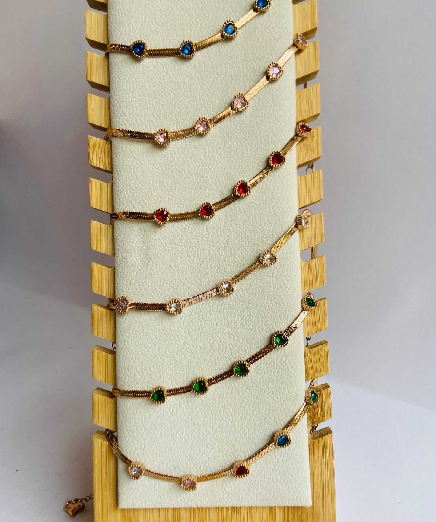 Anti tarnish multi heart stone snake bracelet