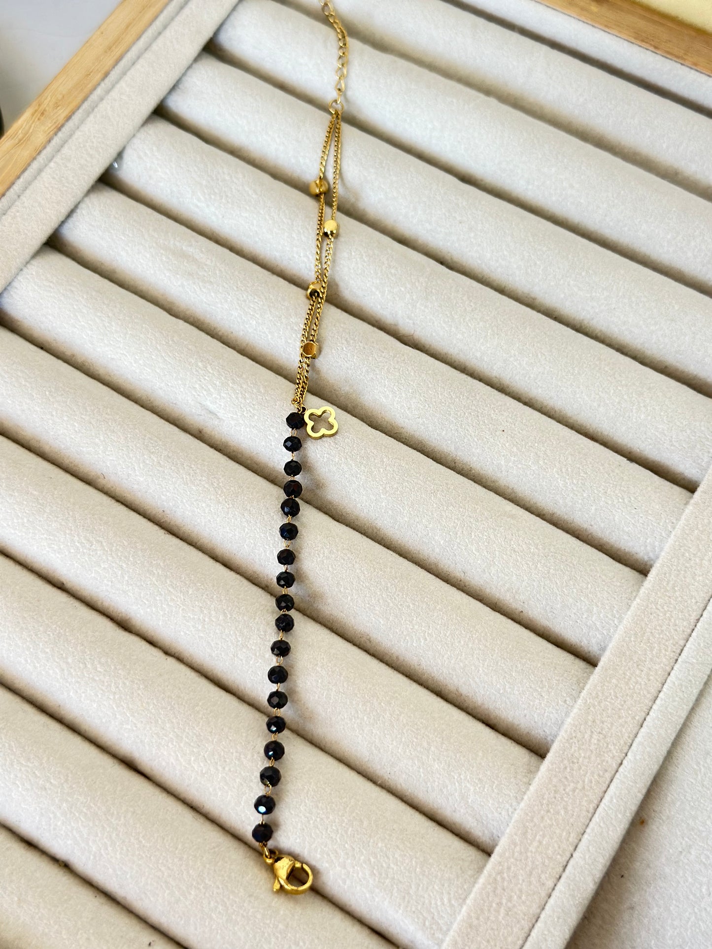 Anti tarnish black bead with double layer bracelet