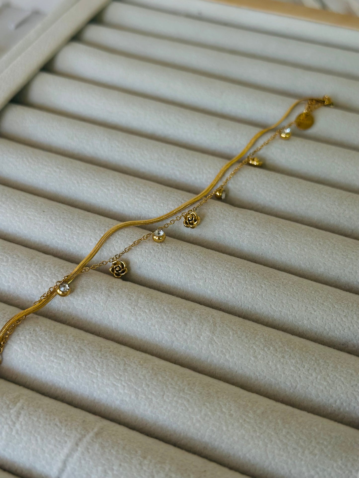 New anti tarnish rosy white stone double layer bracelet