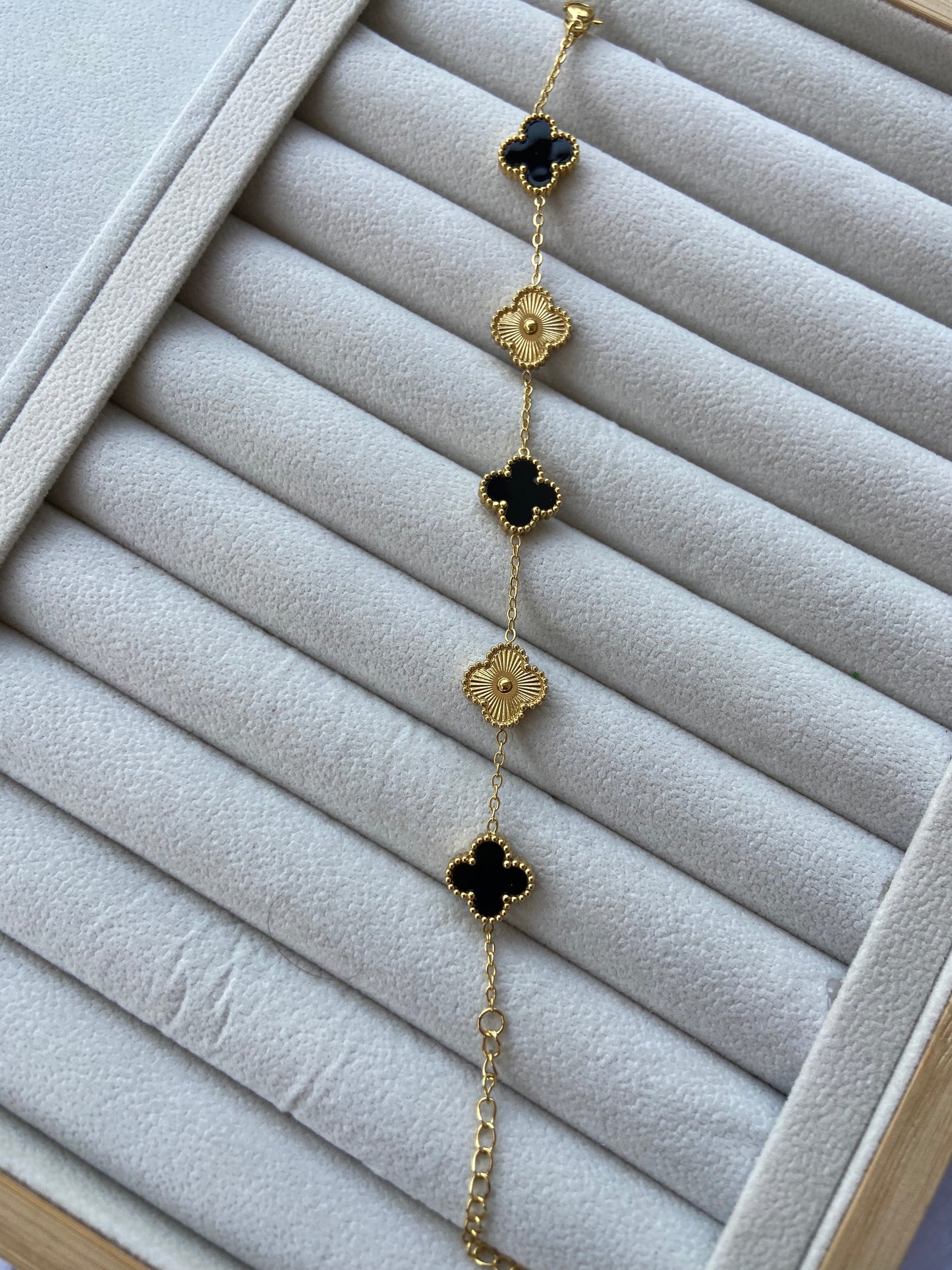 Anti tarnish black with golden clover bracelet