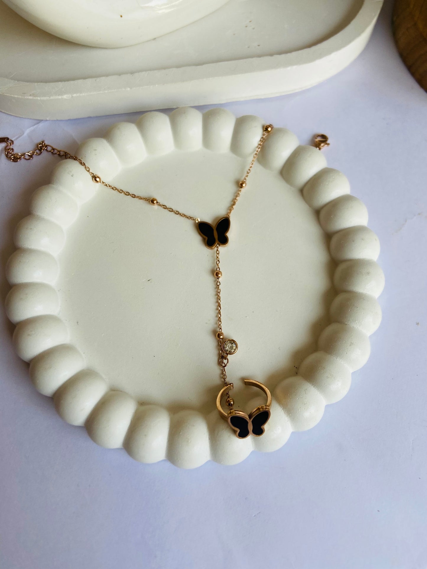 Anti tarnish butterfly hand bracelet