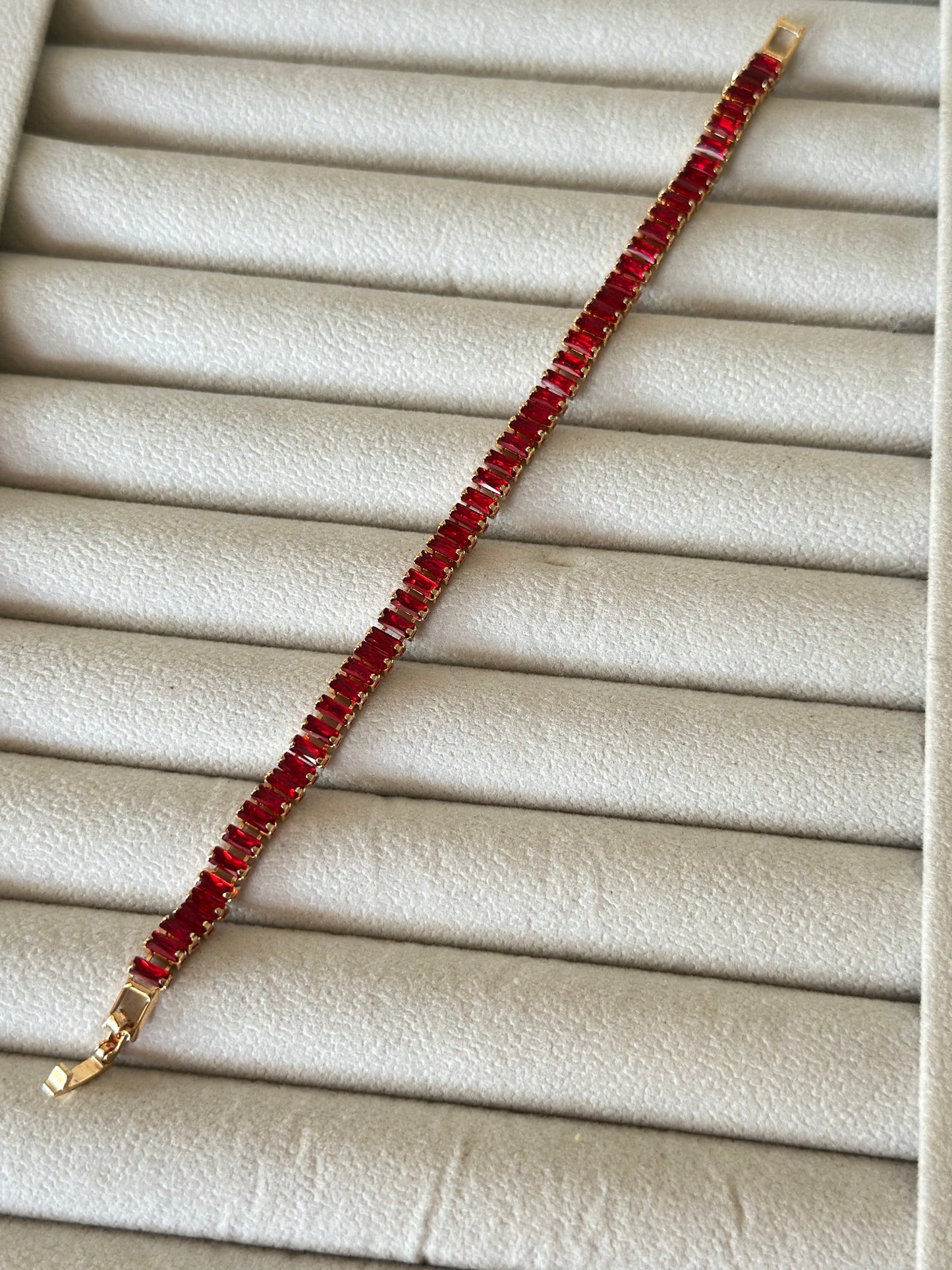 Anti tarnish red stone tennis bracelet