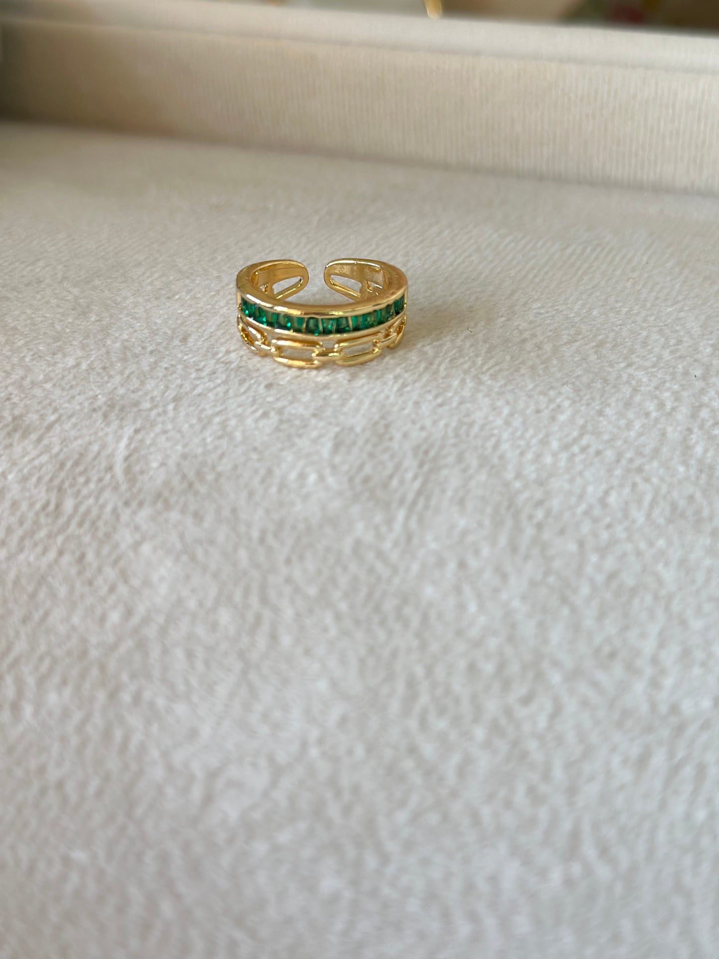 Anti tarnish green stone ring