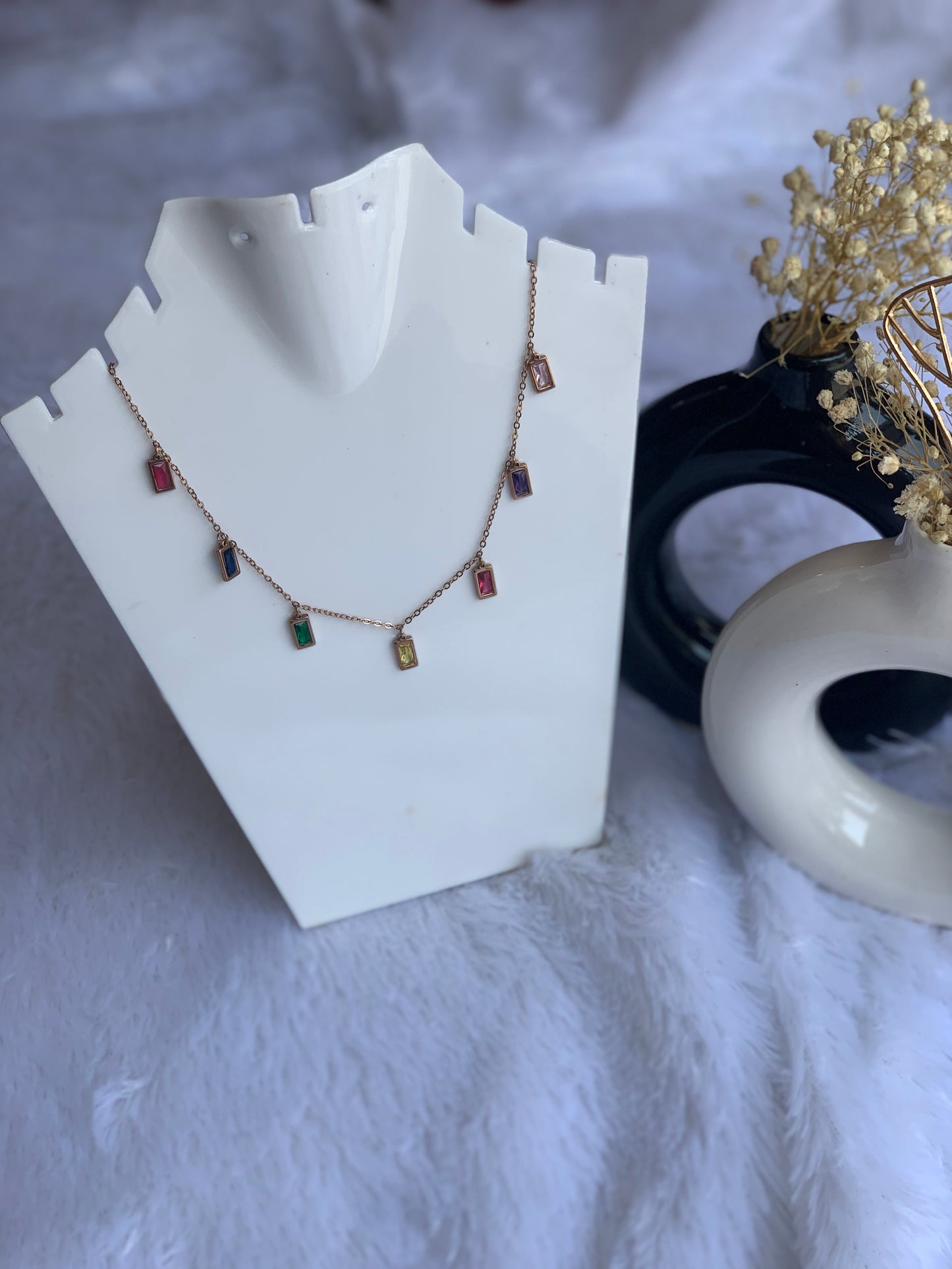 Anti tarnish multi stone necklace