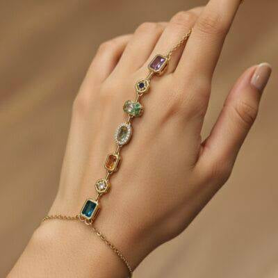 Anti tarnish silver stone hand chain