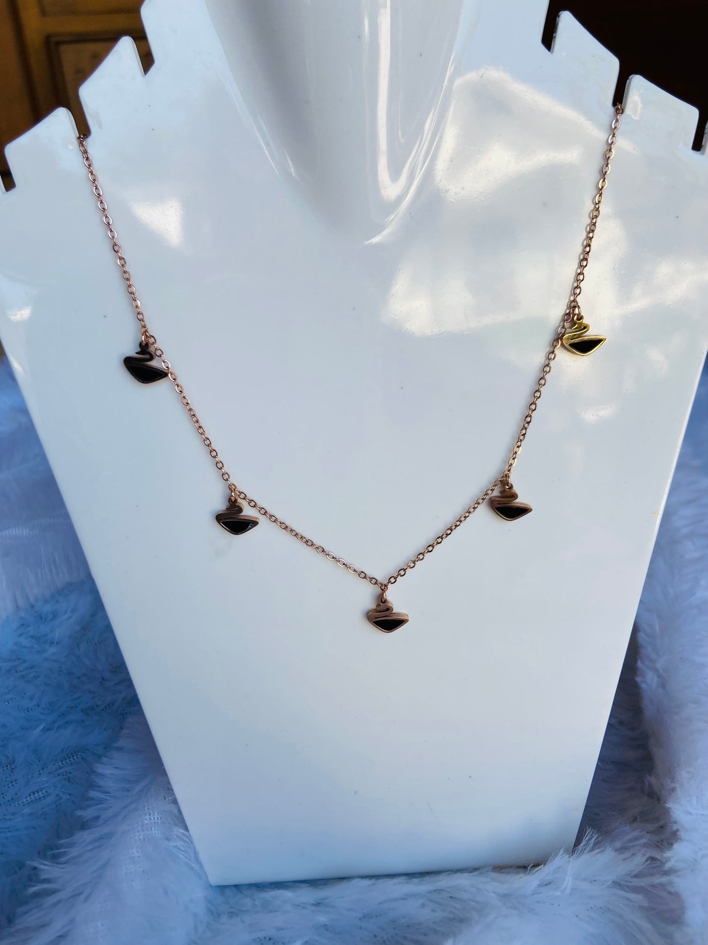 Anti tarnish black swan necklace
