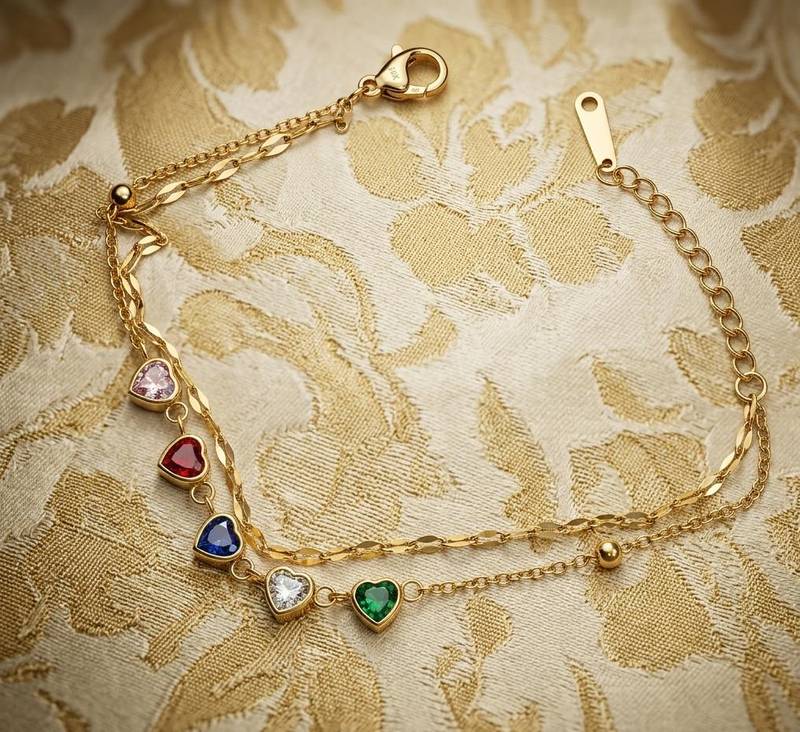 Anti tarnish multi stone double layer bracelet