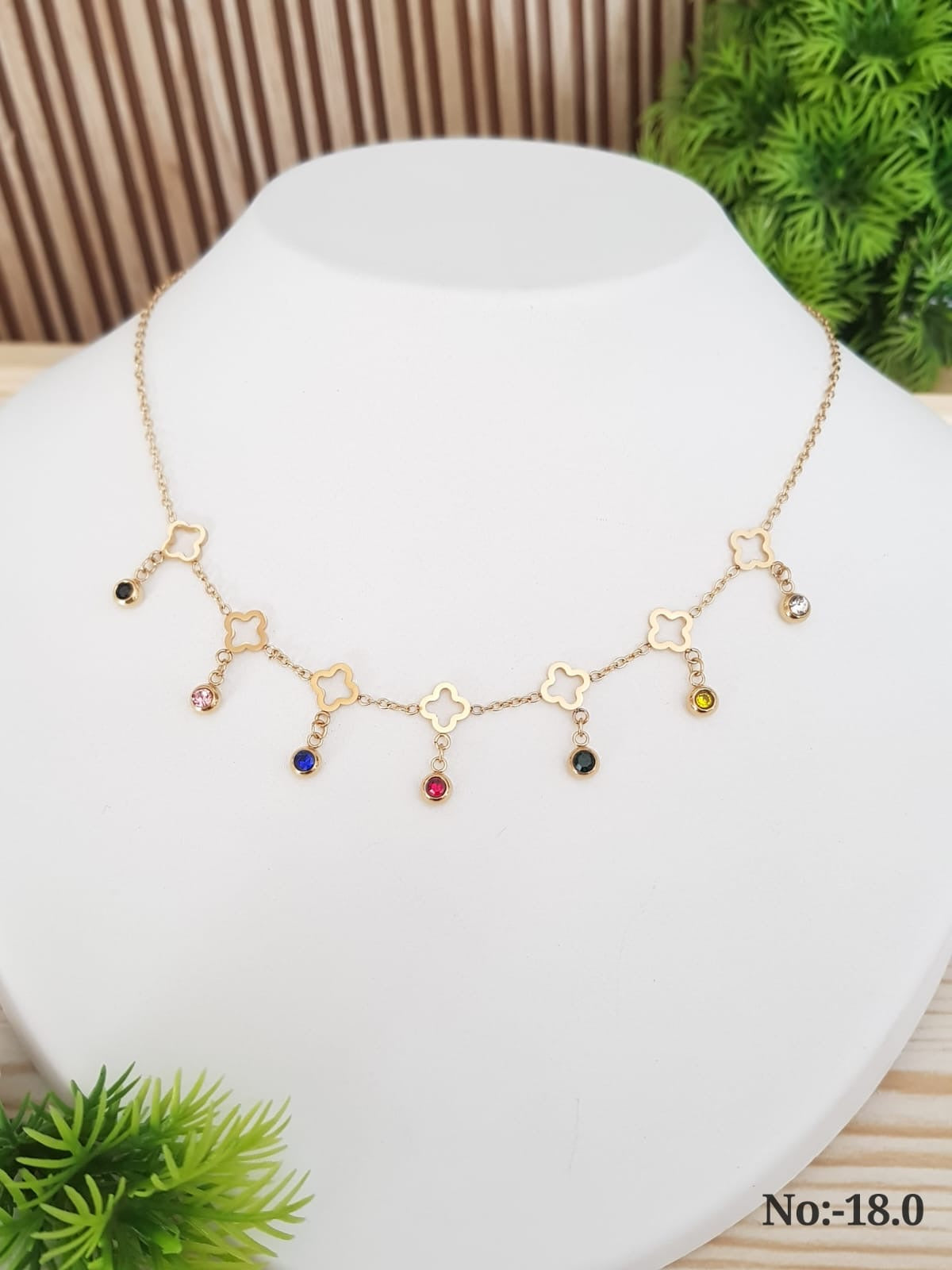 New anti tarnish multi stone hanging necklace