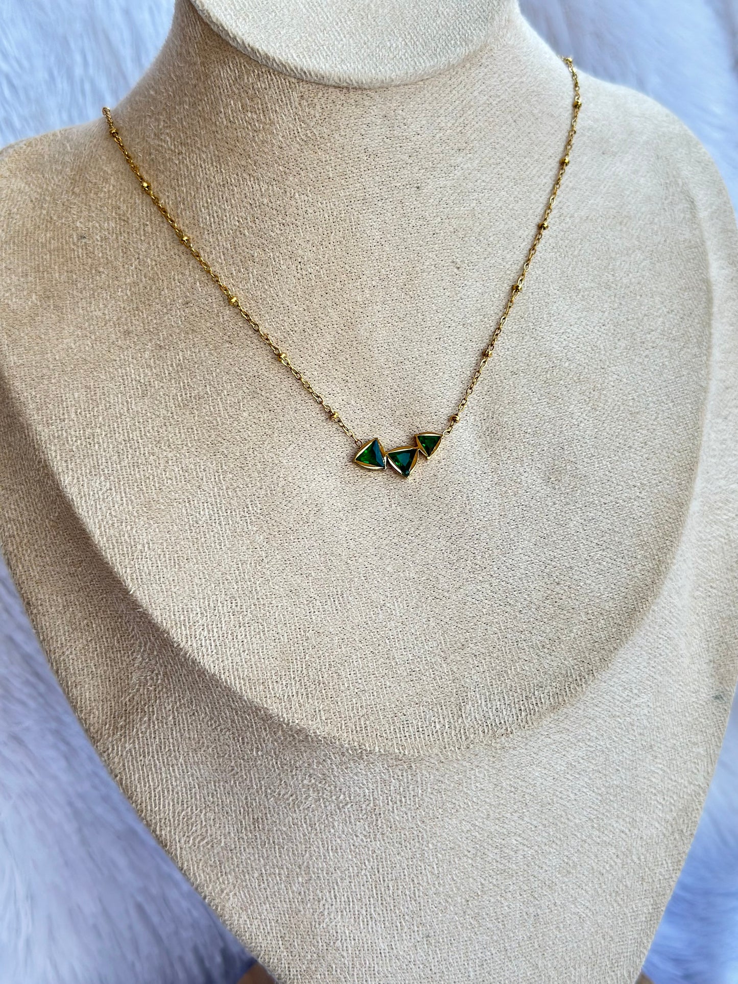 Anti tarnish triple green necklace