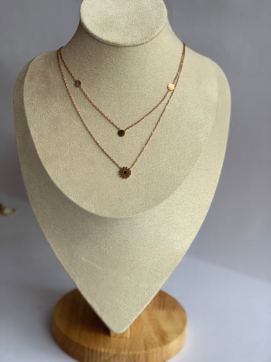 Anti tarnish cute flower double layer necklace