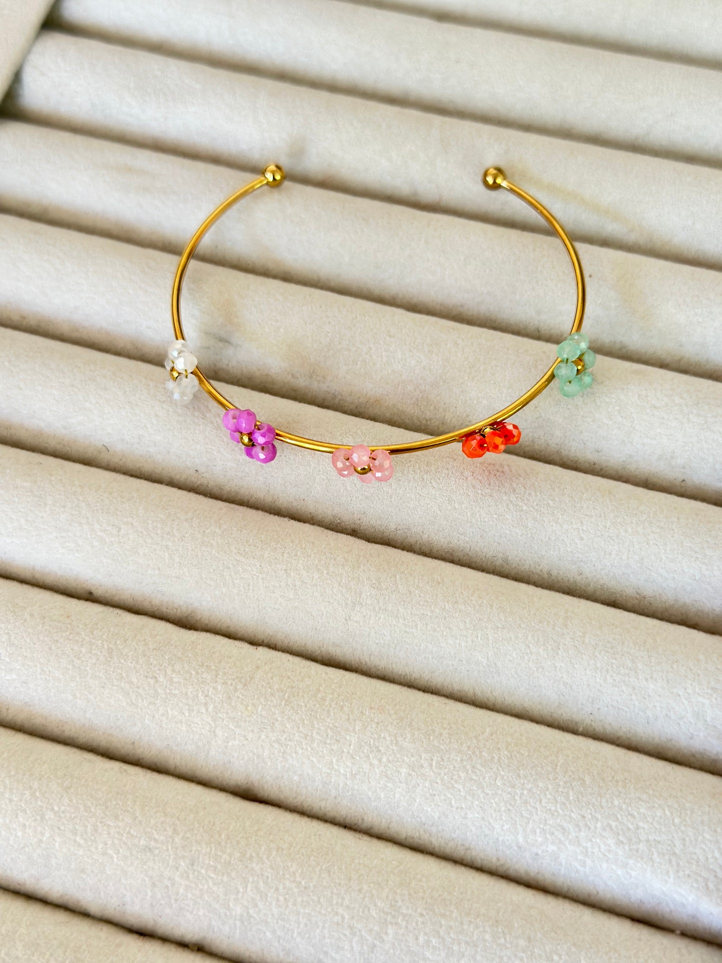 New anti tarnish crystal flower bangle