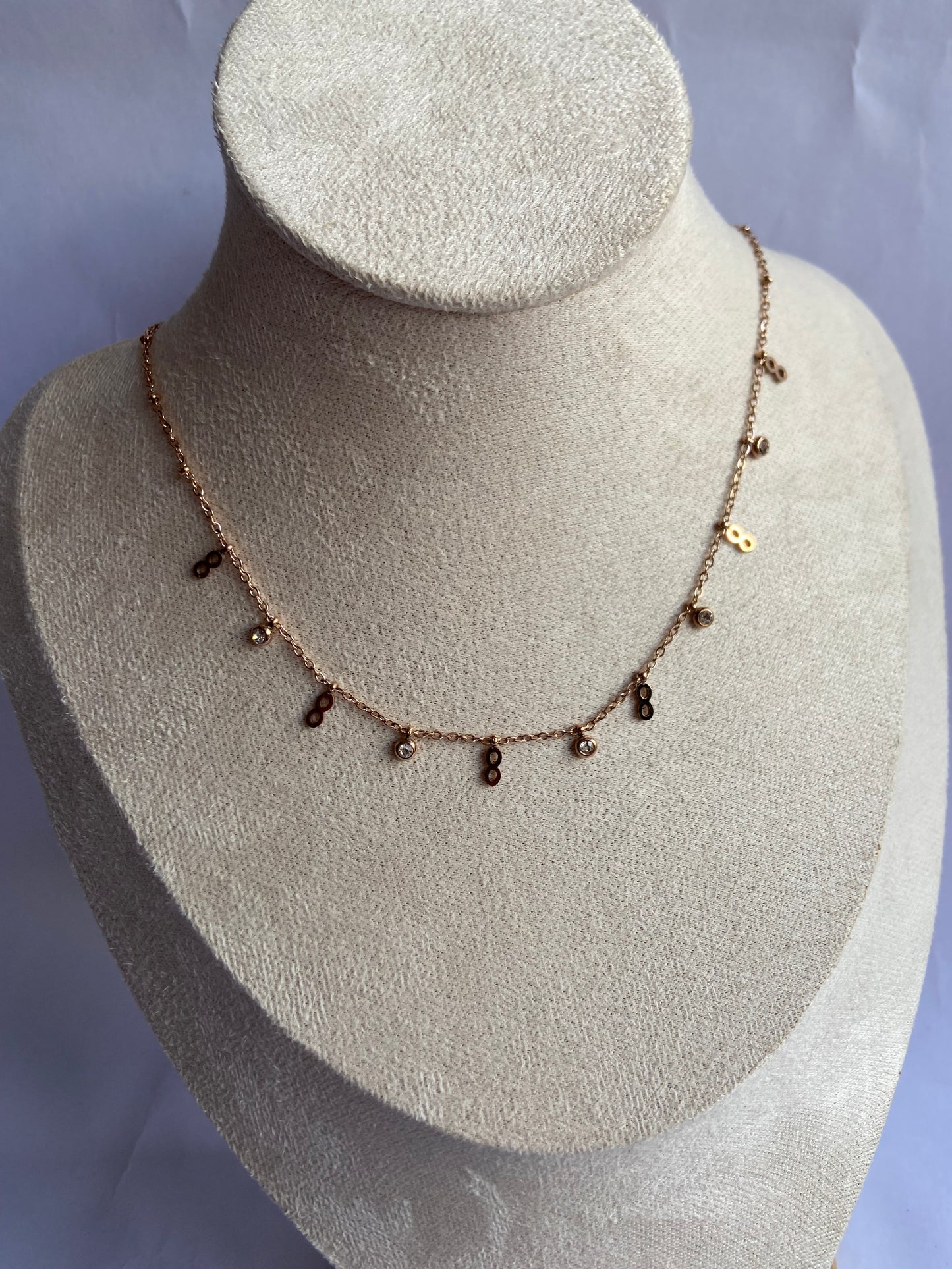 Anti tarnish rosegold infinity charm necklace