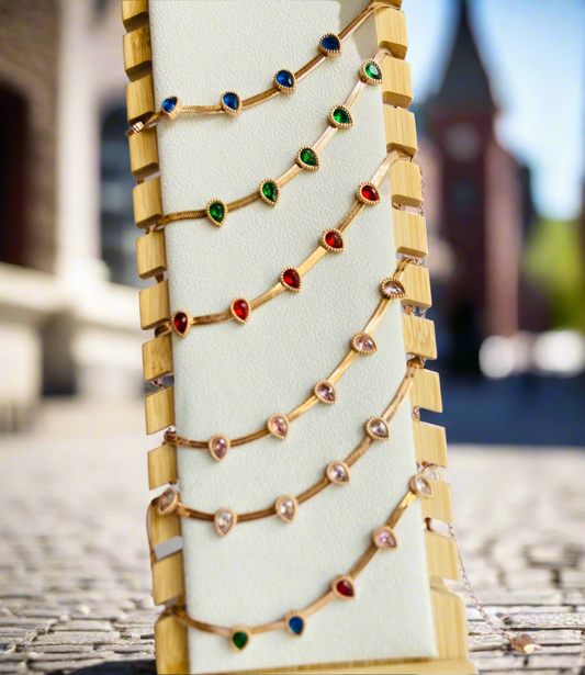 Anti tarnish multi drops stone snake bracelet