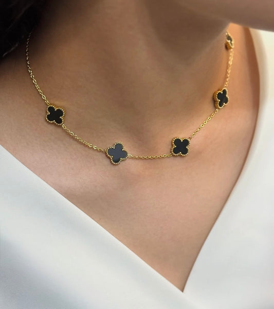 Anti tarnish black clover necklace