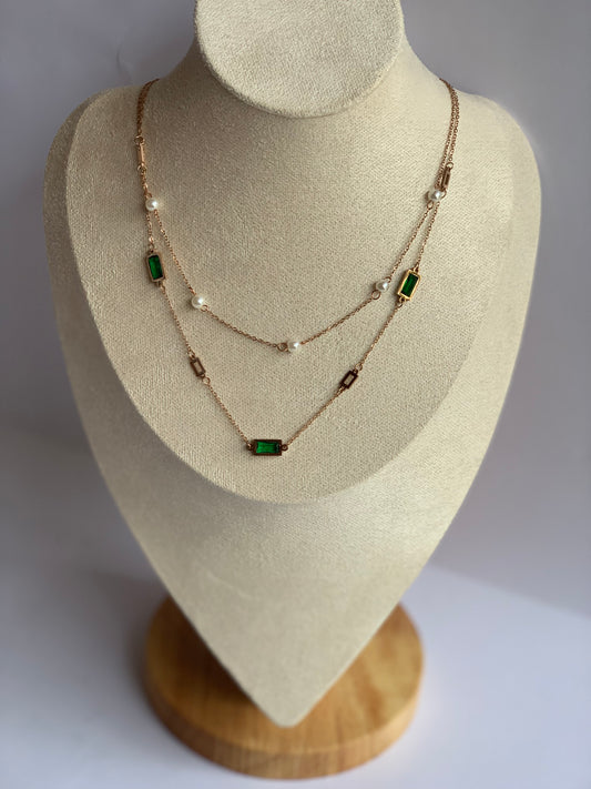 Anti tarnish greenie double layer necklace