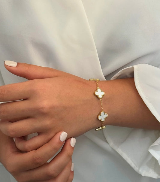 Anti tarnish white clover bracelet