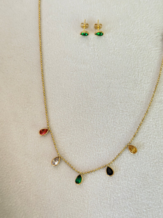 New anti tarnish drop multi stone chain set