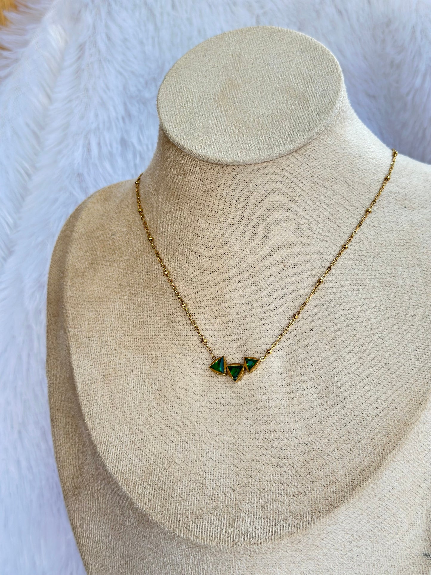 Anti tarnish triple green necklace