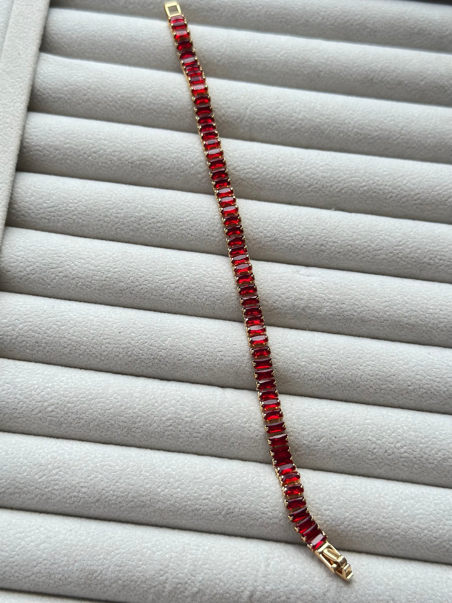 Anti tarnish red stone tennis bracelet