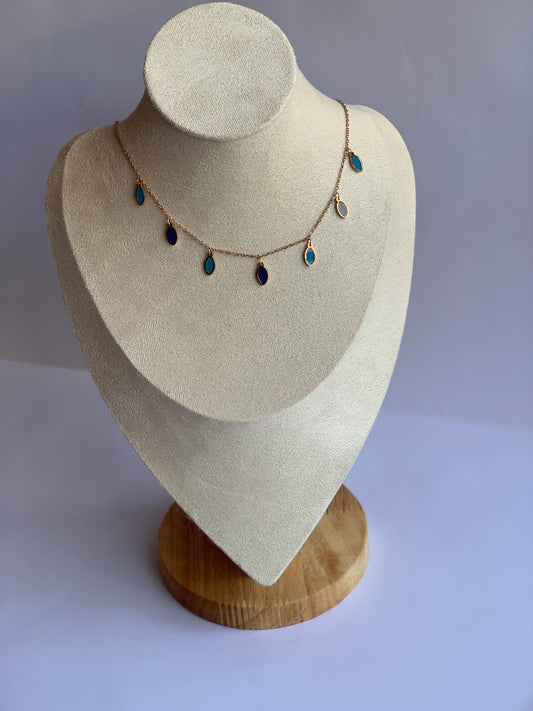 Anti tarnish blue leaf necklace