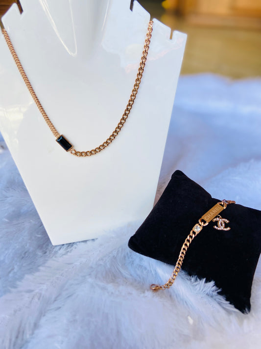 Anti tarnish chanel necklace bracelet combo set