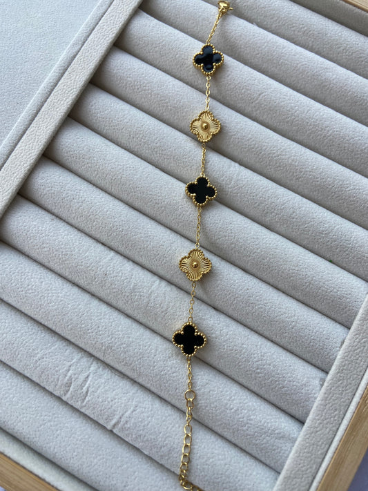 Anti tarnish black with golden clover bracelet