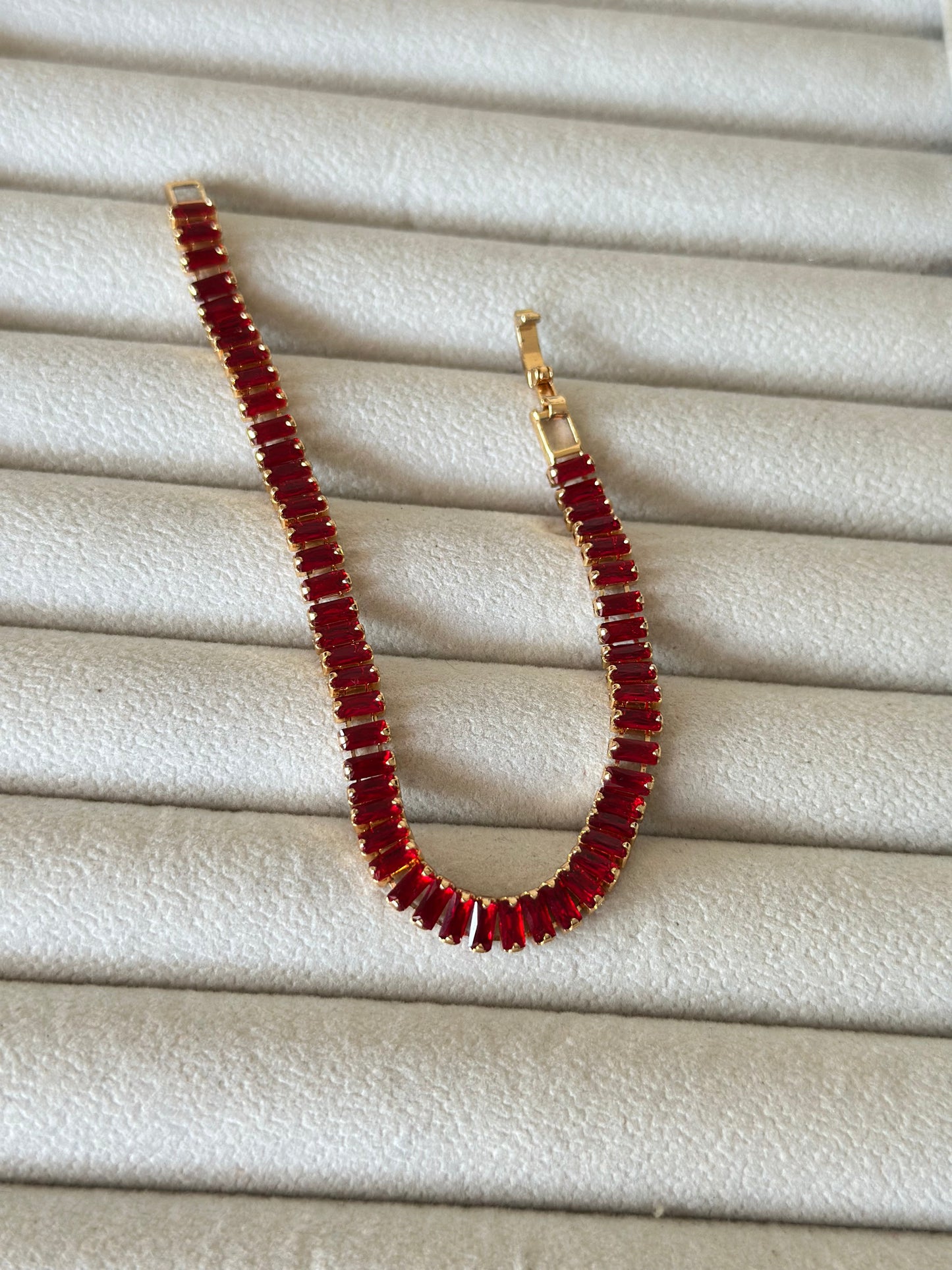 Anti tarnish red stone tennis bracelet