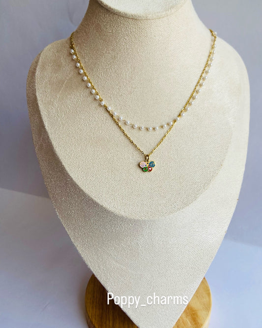 Anti Tarnish Kids butterfly double layer necklace