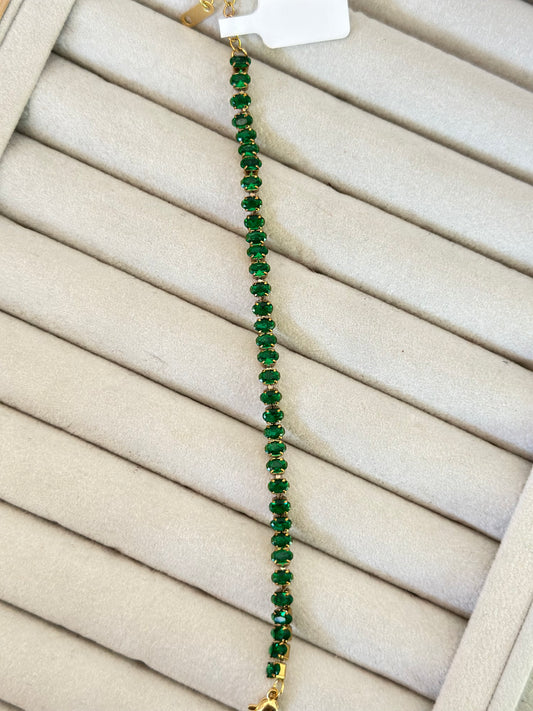 Anti tarnish green stone tennis bracelet