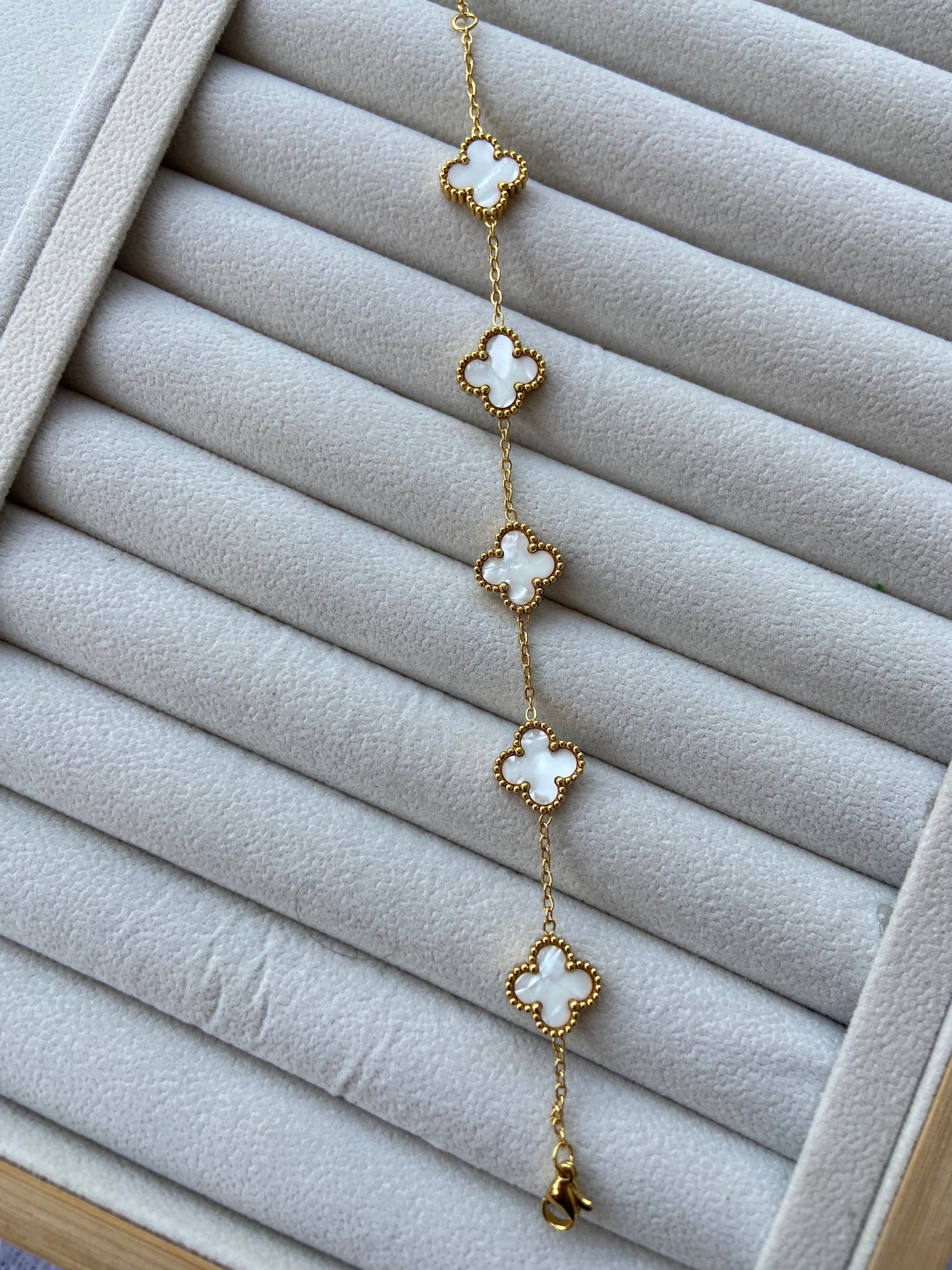 Anti tarnish white clover bracelet