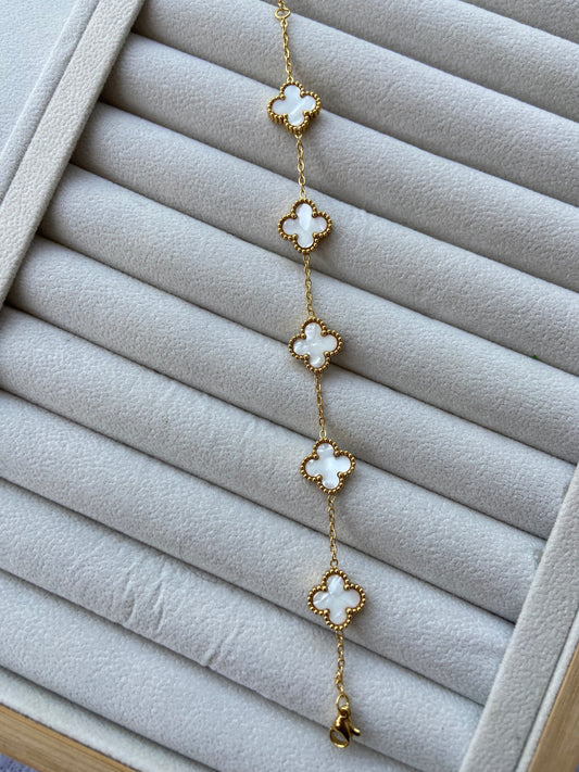 Anti tarnish white clover bracelet