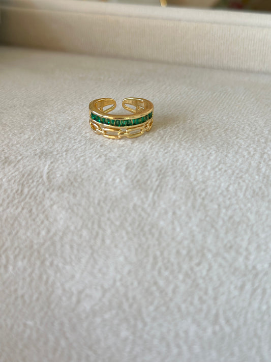 Anti tarnish green stone ring