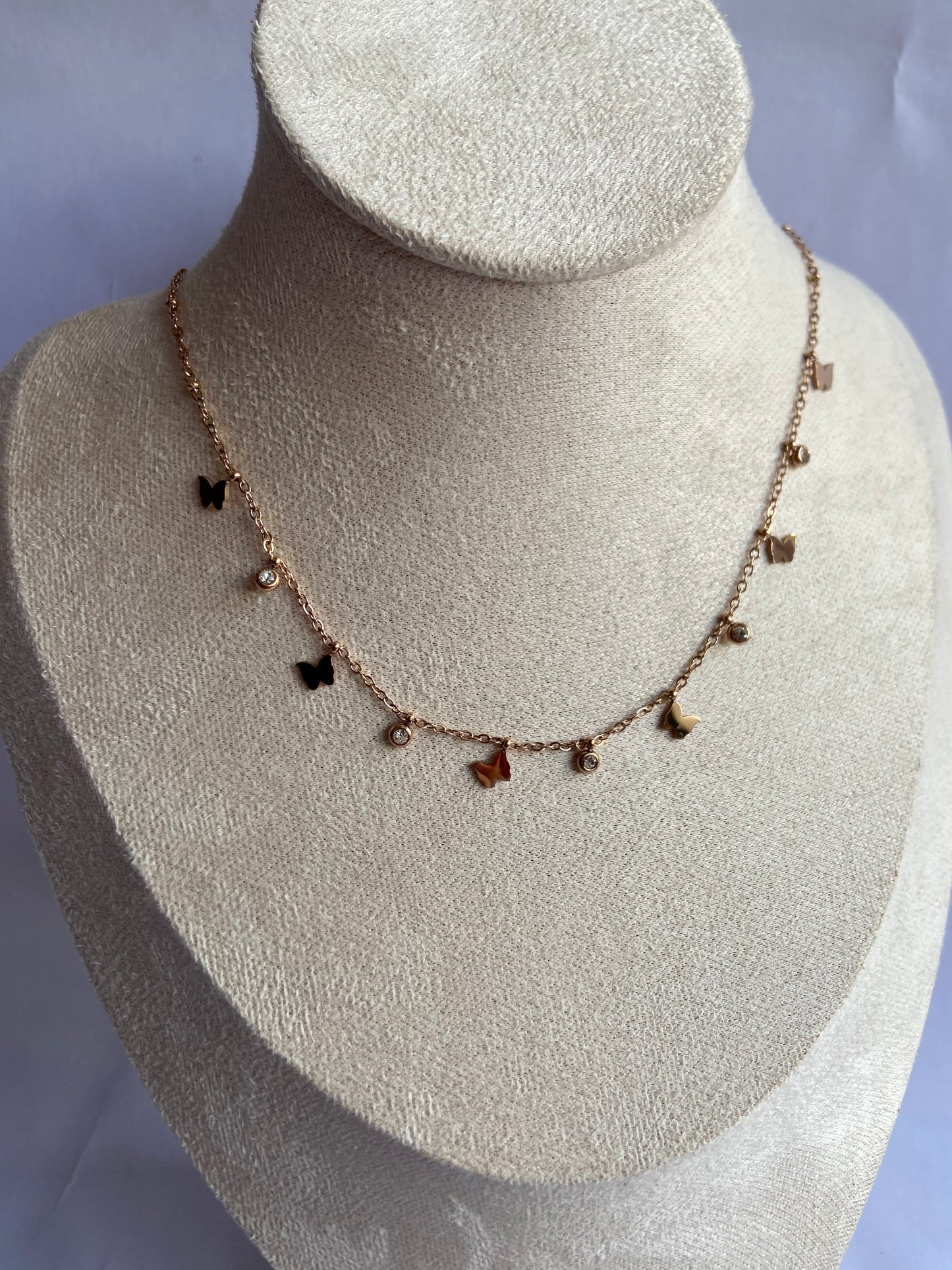Anti tarnish rosegold butterfly charm necklace