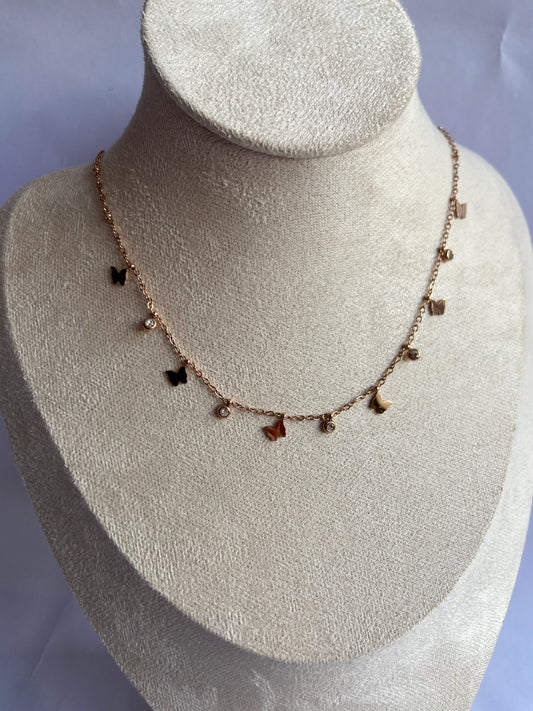 Anti tarnish rosegold butterfly charm necklace