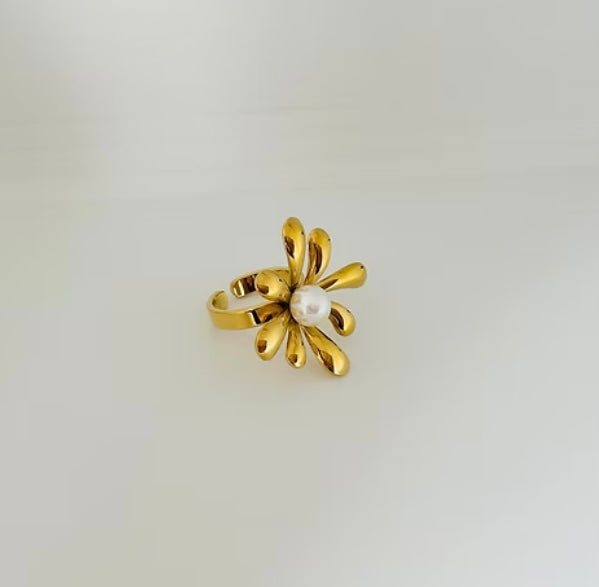 Anti tarnish pearl adjustable ring 2