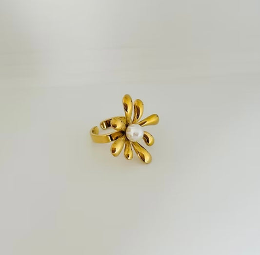 Anti tarnish pearl adjustable ring 2