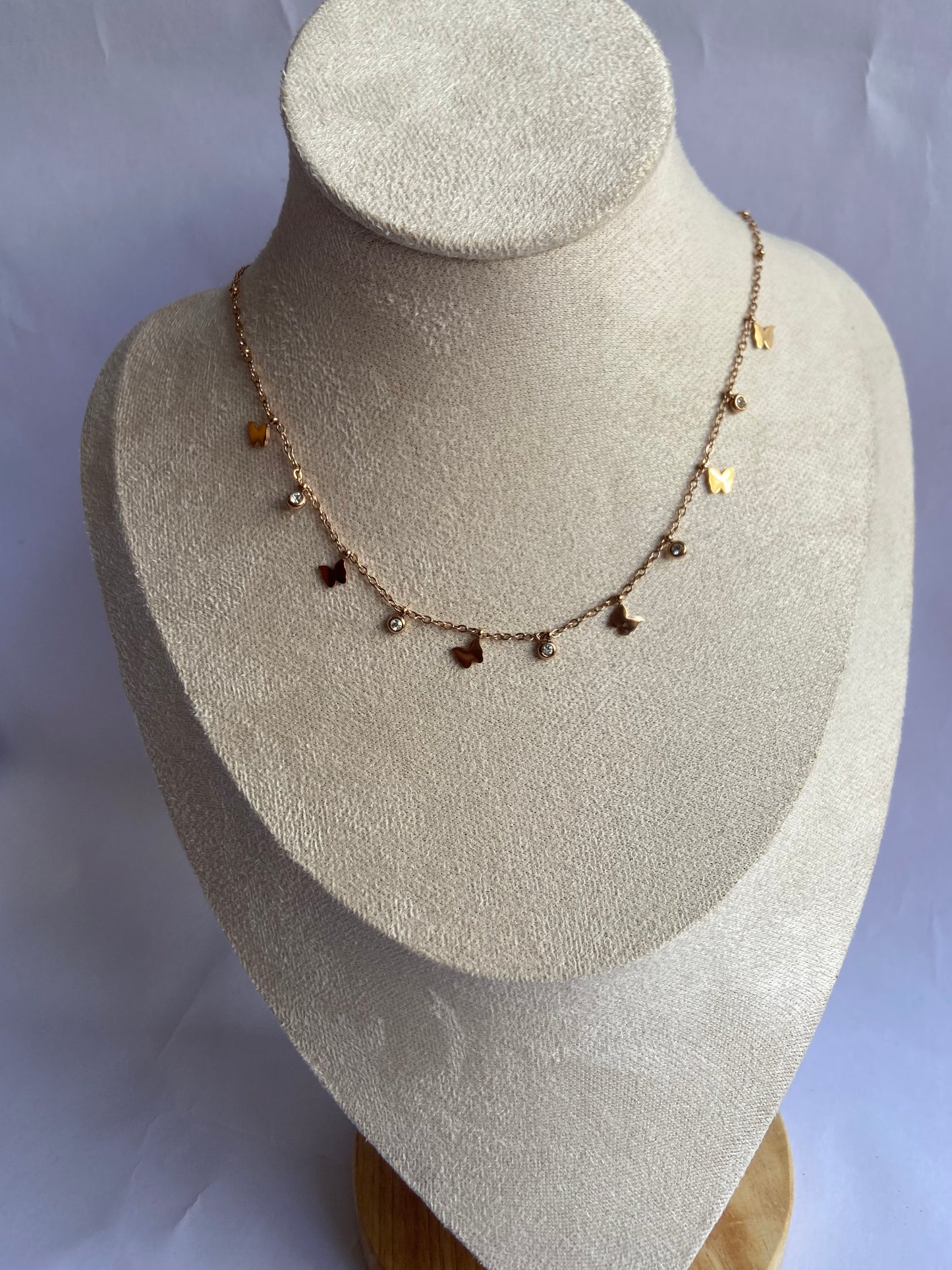 Anti tarnish rosegold butterfly charm necklace