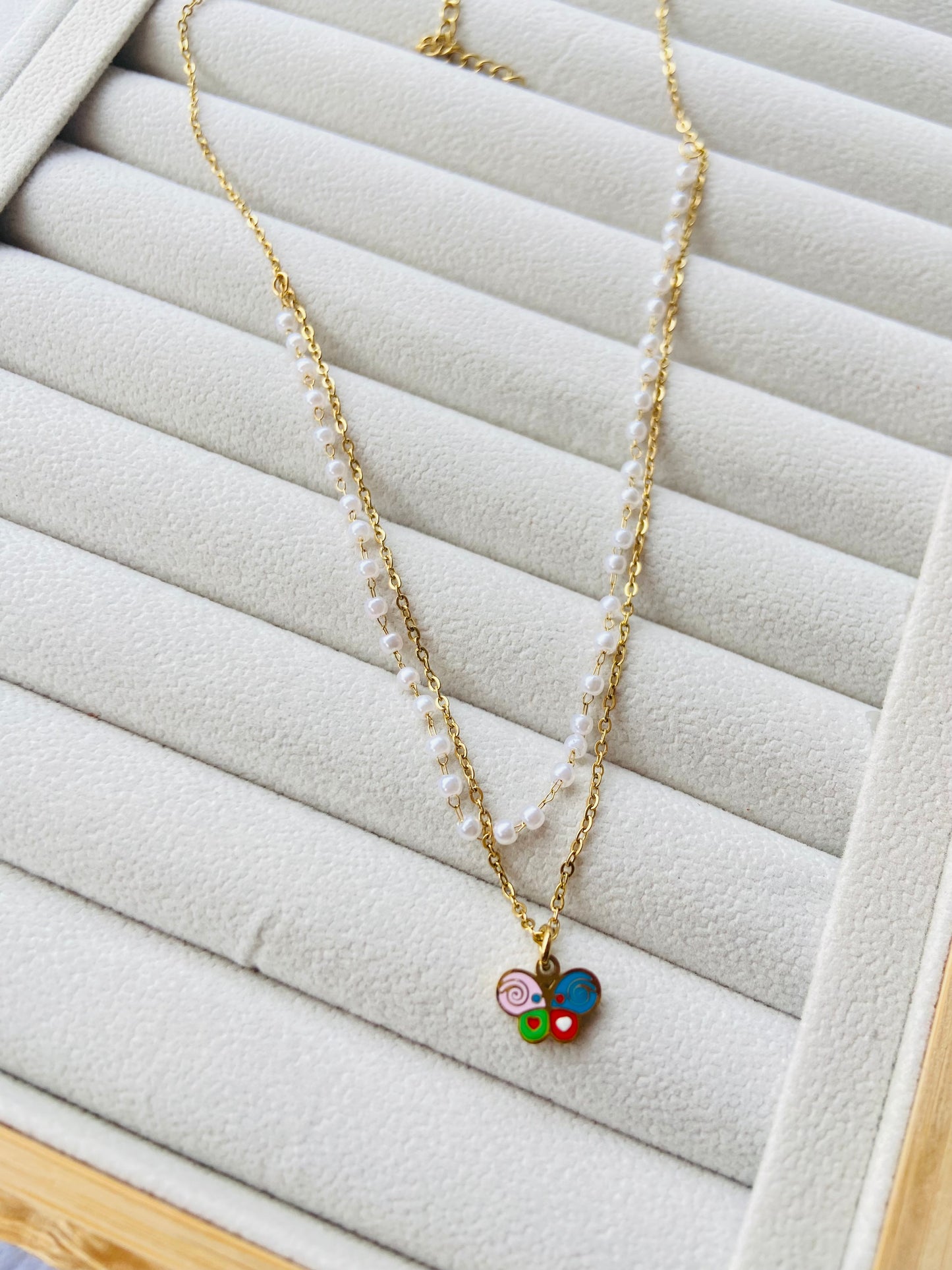 Anti Tarnish Kids butterfly double layer necklace