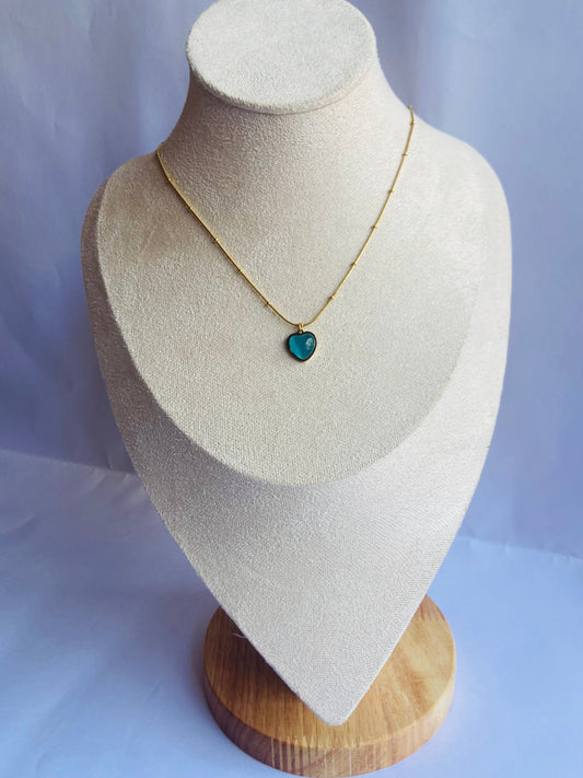 Anti tarnish aqua heart necklace