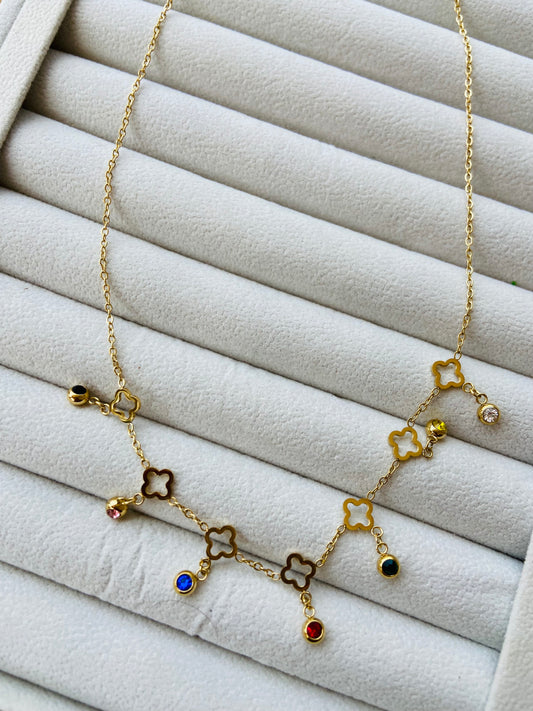 New anti tarnish multi stone hanging necklace