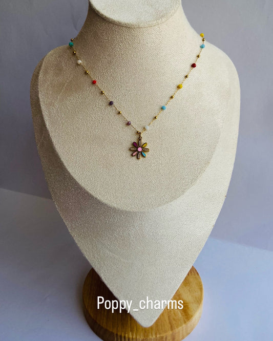 Anti Tarnish Kids crystal flower pendant necklace