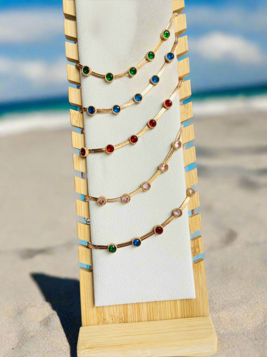 Anti tarnish Round multi stone snake bracelet