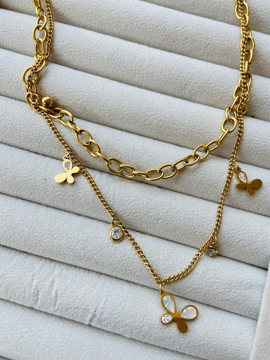 Anti tarnish chunkky butterfly layer necklace