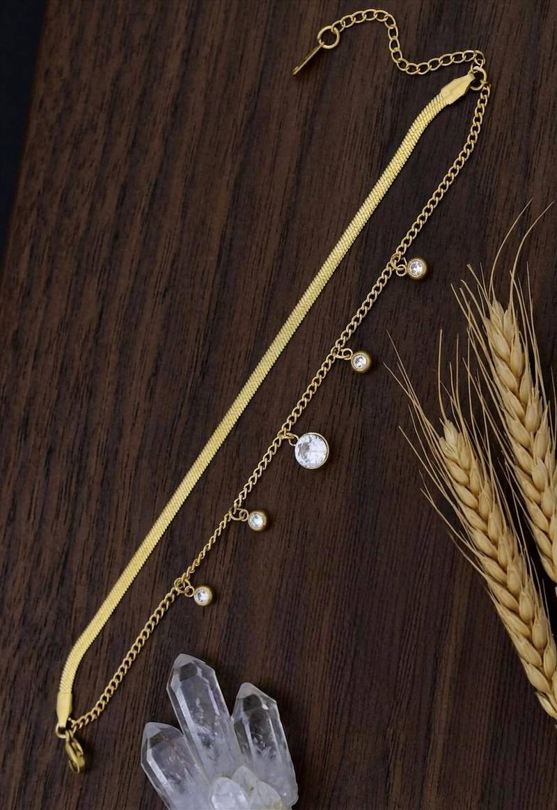 Anti tarnish double layer white stone bracelet