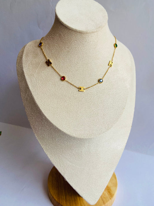 Anti Tarnish Multi stone chanel necklace