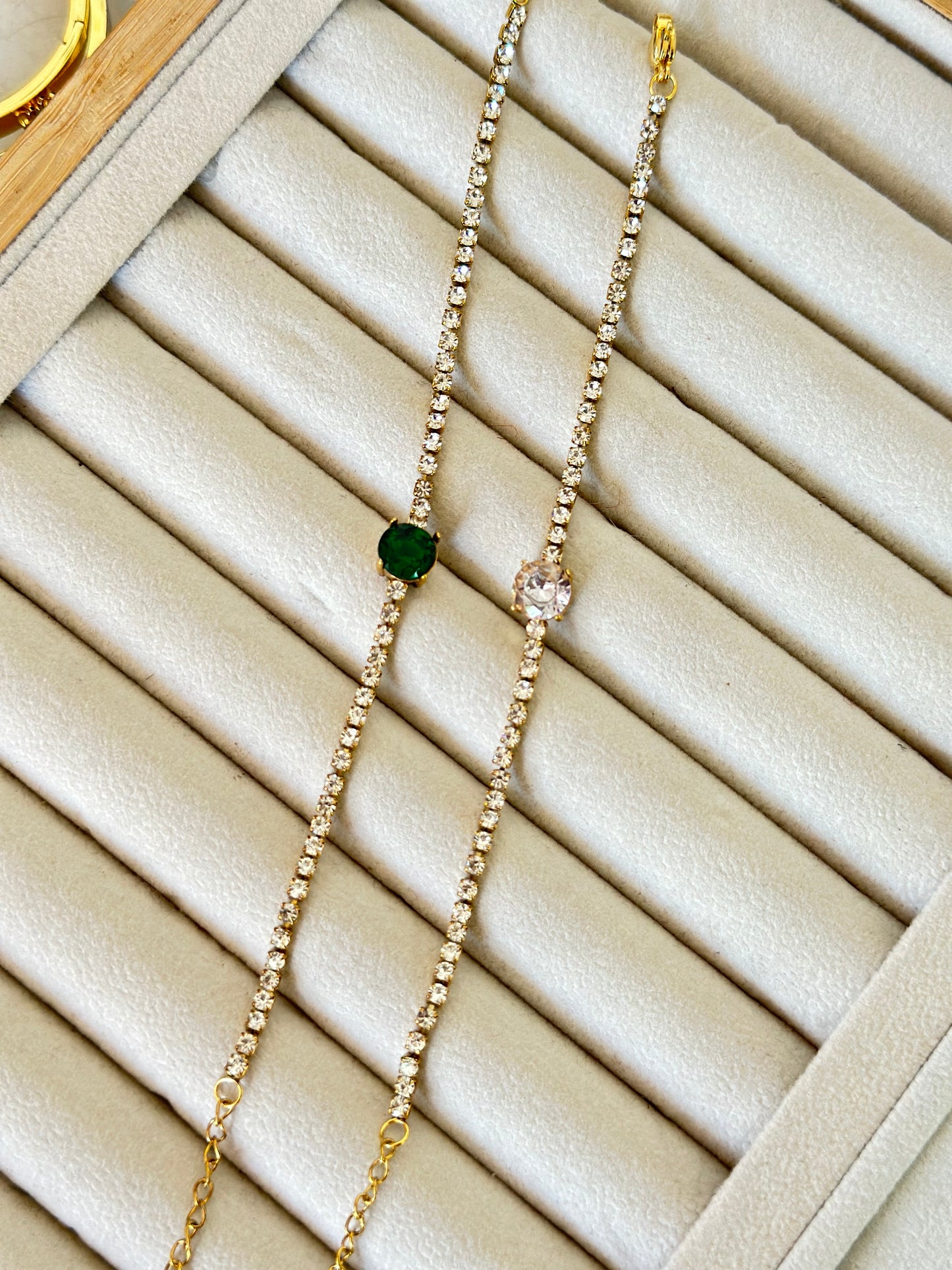 New anti tarnish tennis bracelet with big stone