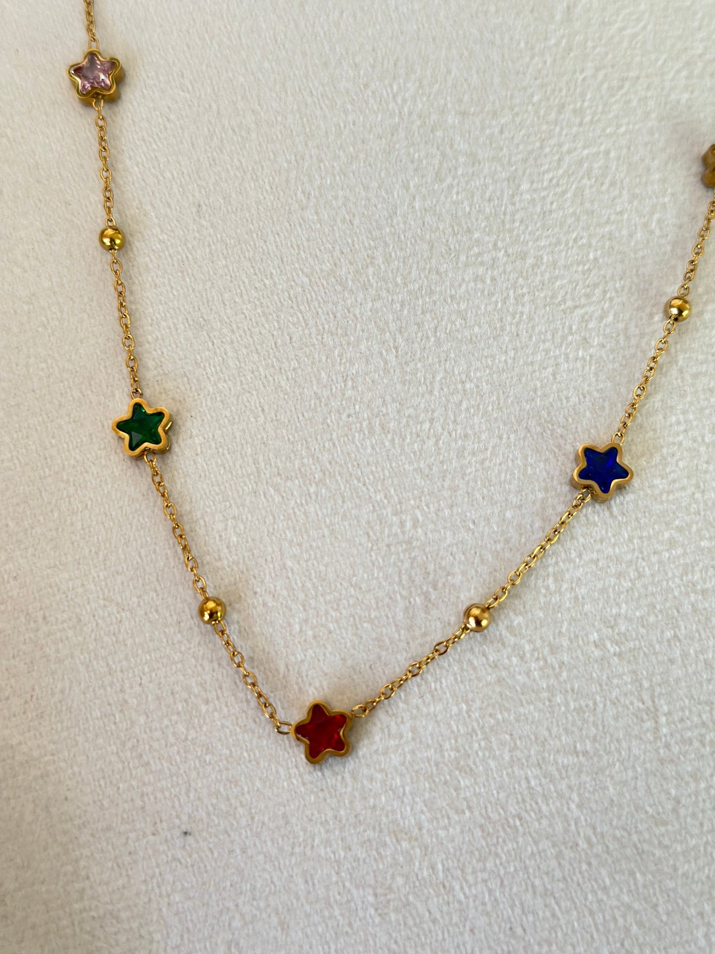 New anti tarnish star multi stone necklace