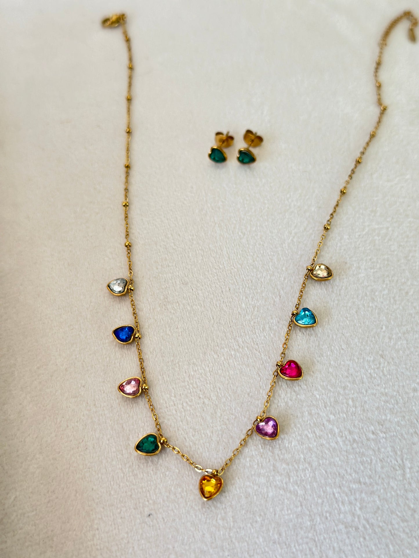 New anti tarnish multi stone heart chain  set